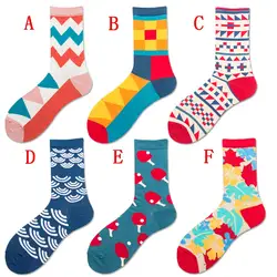 6 моделей женщины смешные хлопок Happy Socks разноцветные мультизонная Длинные Скейтборд Повседневное носки для мужчин Бесплатная доставка # TW