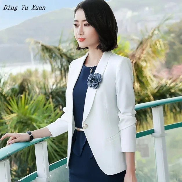 Office Ladies Dress Suit Long Sleeve Blazer Set For Businesss Women Formal 2 Piece Set Jackets and Dress Work Wear Dresses Suits