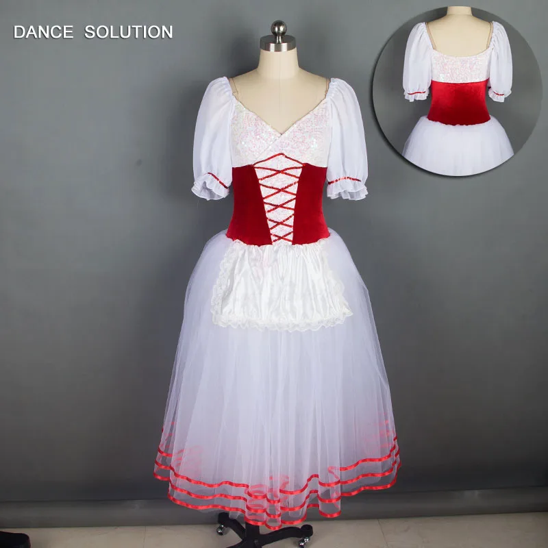 

High Quality Tulle Dancing Dress Long Romantic Ballet Skirt Women Stage Dance Costumes Velvet Ballet Dancewear for Girls 18002