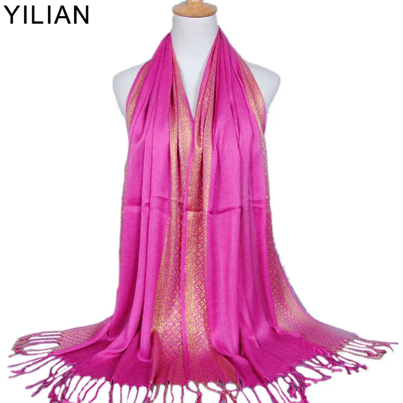 

YILIAN Brand Gold Silk thread Patchwork Long Scarf Tassel Cotton Fashion Folk-custom Hijab scarf Soft New arrival SC064