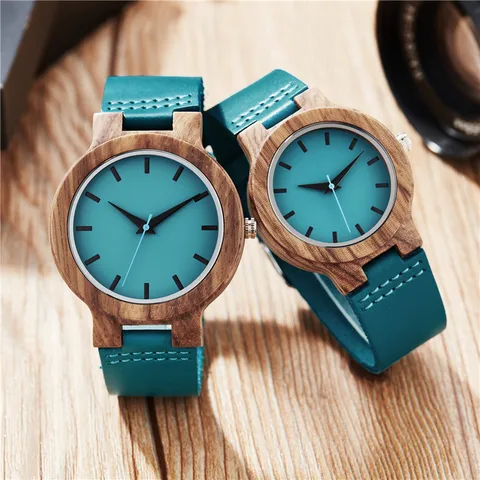 Relógio de Madeira dos Homens para Mulheres Pulseira de Couro Relógio de Quartzo Relógio de Madeira Presentes de Natal Azul Ocasional Minimalista Reloj Mujer