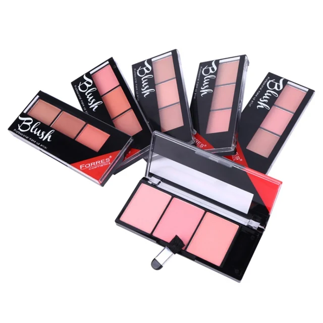 New 3 Color Blusher With Brush Powder Palette Coametic Shimmer