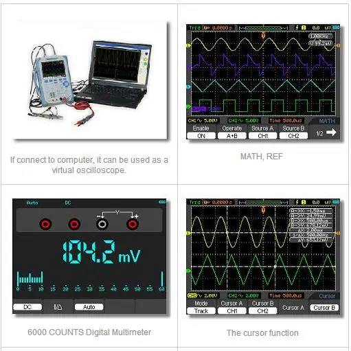 Ручной Osciloscope Hantek DSO8060 60 МГц 2 канала 250MSA/s большой 5 7 дюймовый TFT цветной ЖК