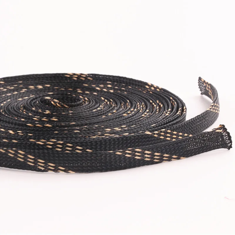 10 м мм защита кабеля Sleeving черный + золотой плотный Плетеный ПЭТ расширяемый рукав