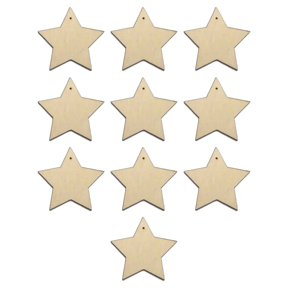 

10 x Wooden Star Shapes, Plain Wood Craft Tags with Hole (10cm)