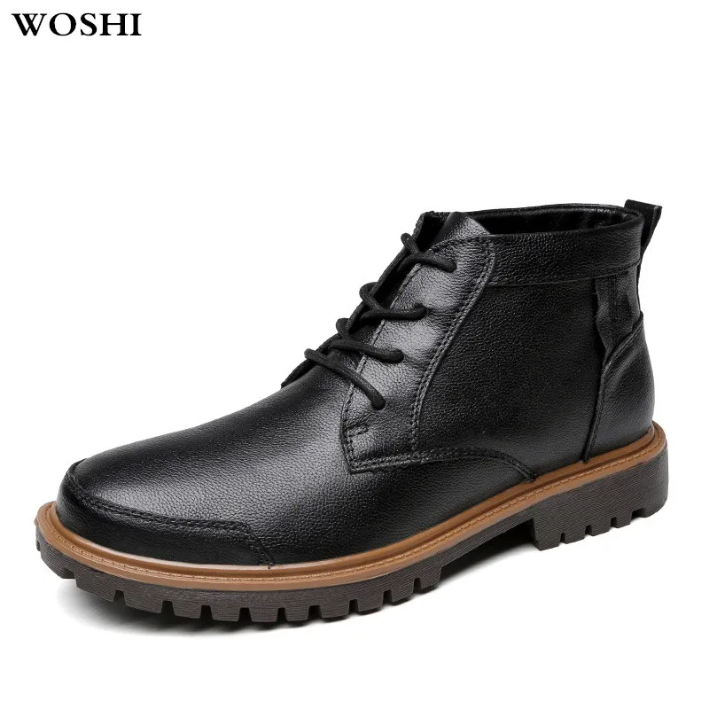 

Big size 11 12 Outdoor with fur Men snow Boots Fashion Genuine Leather Winter high top casual Boots keep warm working shoes w4