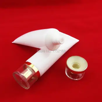 

NEW 100ml Pearl white wash soft tube or butter,hand cream tube with with acrylic Gold lid,Plastic bottles,Cosmetics containers
