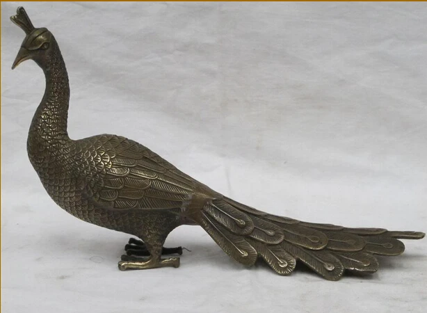 

USPS to USA S0069 13"CHINESE China Sino fengshui Bronze Luckly Animals Bird Peacock statue B0401