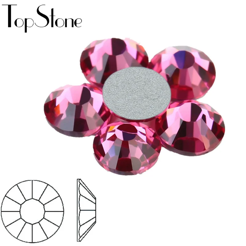 

Best Quality Rose Color Hot Fix Rhinestone ss6-ss30 Bright Glass Strass Hotfix Iron On Rhinestones For Fabric garment