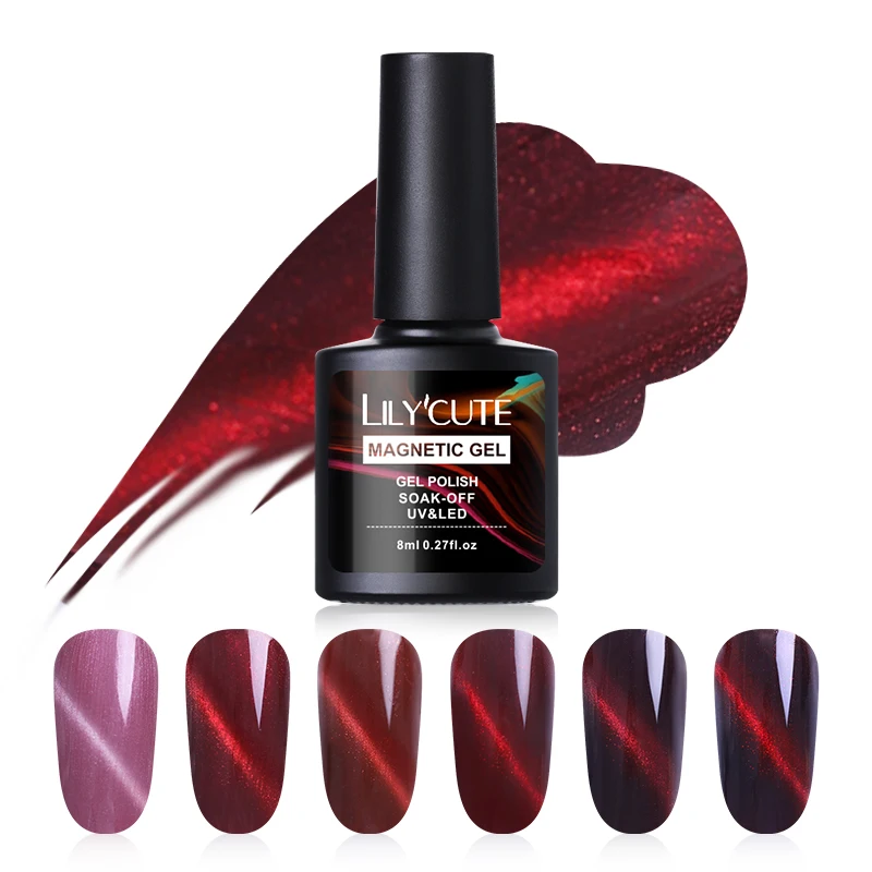 

LILYCUTE 8ml Magnetic Gel Polish Red Series Glitter Varnish Soak Off Gel Nail Art Lacquer UV LED Lamp Manicure
