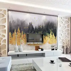 Украшение текстильные обои новый современный минималистичный ручная роспись золотой лес Летающие птицы абстрактный фон стены