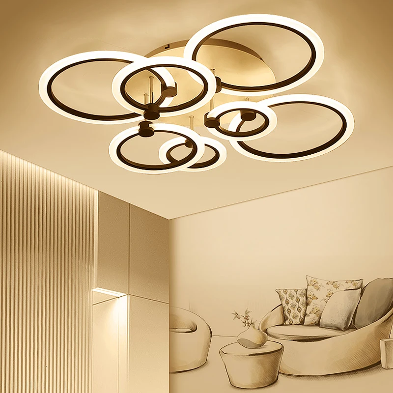 rings white black chandeliers LED circle modern chandelier lights for living room acrylic Lampara de techo indoor Lighting rings white black chandeliers led circle modern chandelier lights for living room avize acrylic lampara de techo indoor lighting