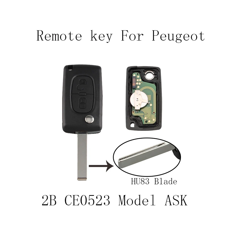 

Car Remote key For PEUGEOT 207 307 308 407 807 Expert Partner CC SW Original key (CE0523 model ASK 2 Buttons HU83)