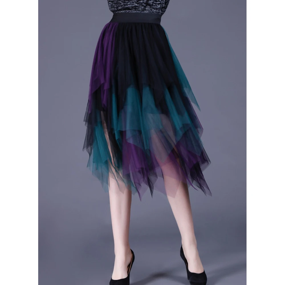 Асимметричная юбка-пачка из сетчатой ткани модная эластичная длинная юбка из тюля с высокой талией Необычные сетчатые юбки-пачки элегантные женские юбки вечерние юбки