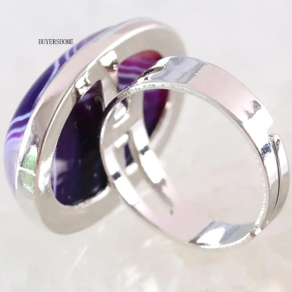 

1Pcs Silver Color Jewelry Gift Adjustable Ring For Women Men Natural Stone Oval Bead Purple Veins Onyx Finger Ring Z129