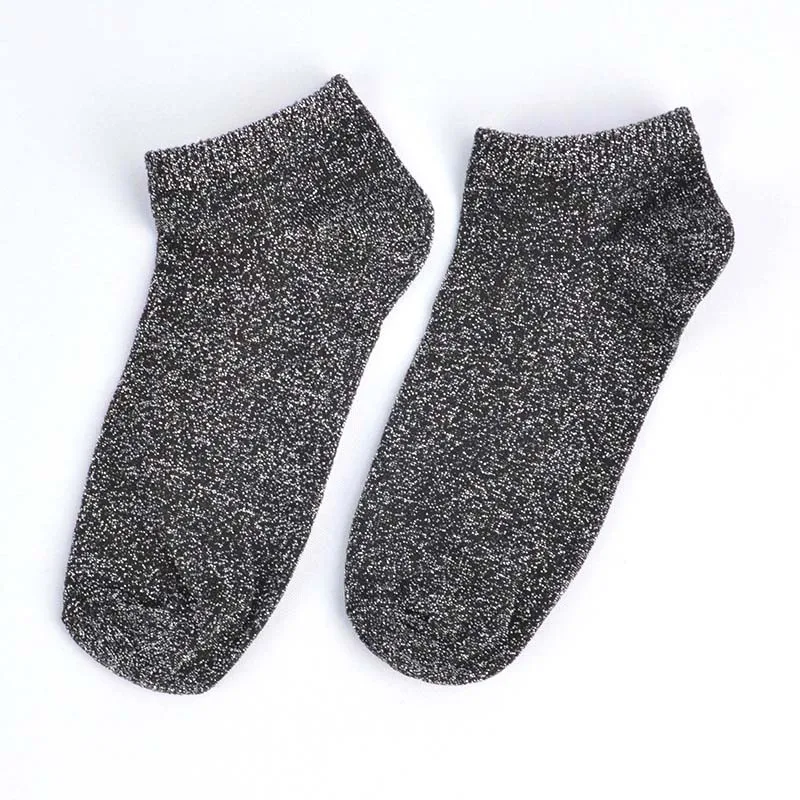 Полосатые блестящие носки для женщин, модные хлопковые носки с серебряной проволокой для школьниц, весенне-осенние повседневные теплые длинные носки