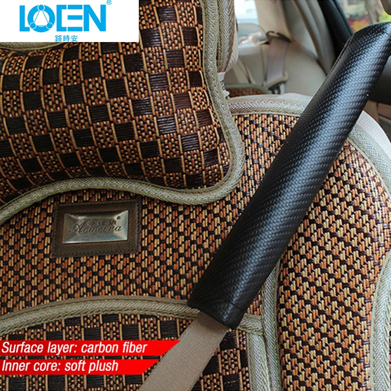 LOEN 2PCS Carbon fiber Leather Car Seat belt Cover Shoulder Protection