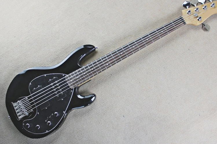 

5 Strings Black Electric Bass Guitar with Active Circuit,2 Pickups,Black Pickguard,Rosewood Fretboard,offer customized services