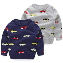 Вязаный свитер для маленьких мальчиков; Повседневная Весенняя коллекция года; теплые хлопковые свитера для мальчиков с рисунком автомобиля; пуловеры для детей; детские свитера