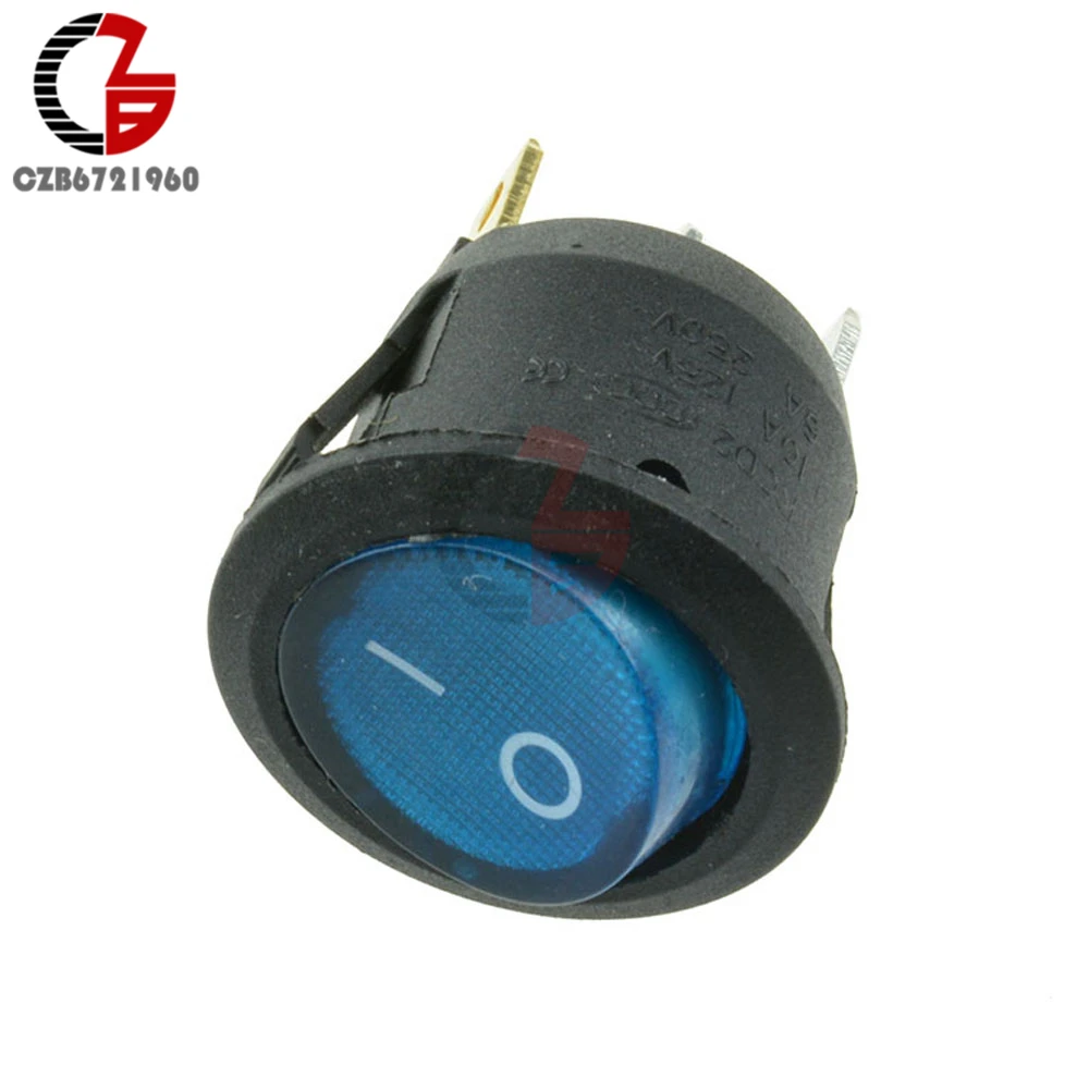 

5Pcs Mini Blue Round 3 Pin SPDT ON-OFF Rocker Switch Snap-in Toggle Switch Push Button Switch