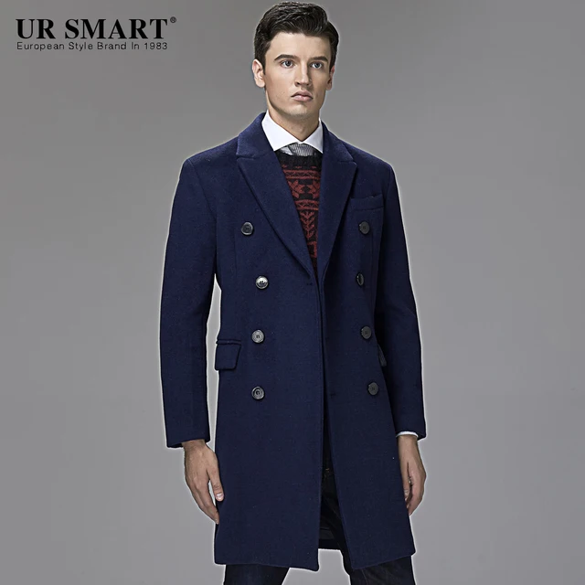 Stylish men necessary URSMART double breasted men's wool coat in long ...