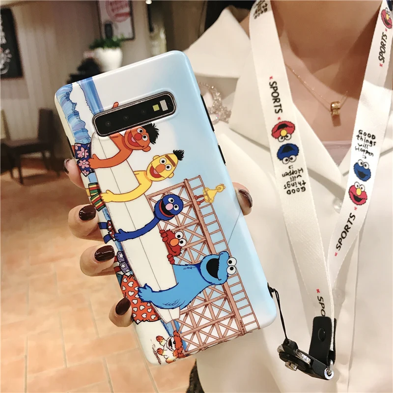 

Sam S10 cartoon Cookie Case, Cute Sesame Street cover for Samsung Galaxy S9 plus S8 Note8 note 9 S10plus Cute cover + strap