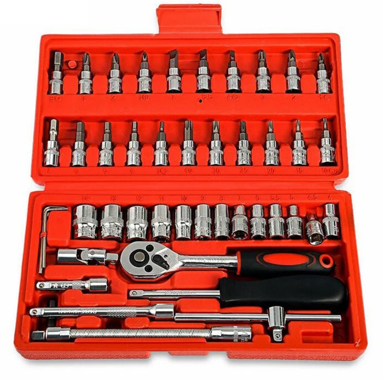 1/4 46 piece set small fast ratchet sleeve 6.3mm auto repair sleeve