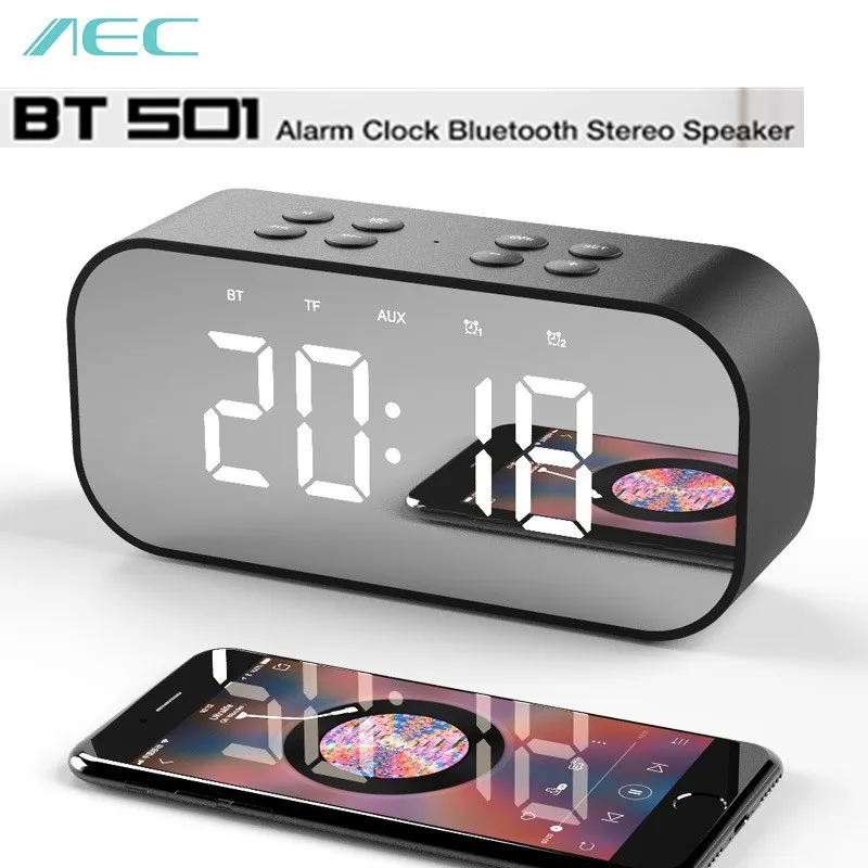 

AEC BT501 Portable Wireless Bluetooth Speaker Column Subwoofer Music Sound Box LED wireless speaker with Alarm Clock mirror