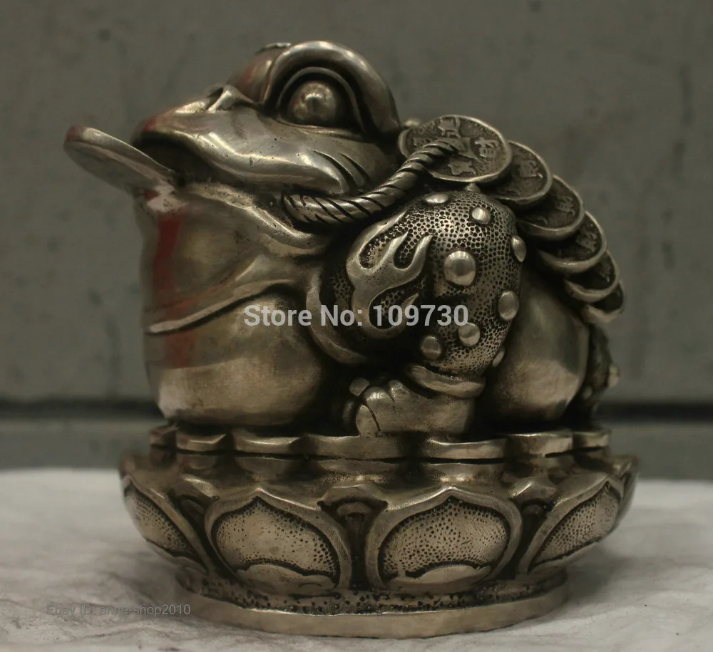 

001285 Chinese China Folk Culture Handmade Bronze Silver Statue Money Toad Sculpture