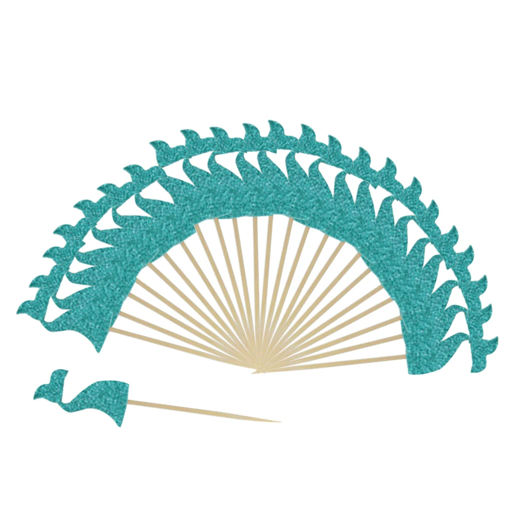 24Pcs Birthday Party Mermaid Sea Star Theme Cake Topper Insert The Sea Girl Birthday Cake Decorating Flags Kids Party Favor 
