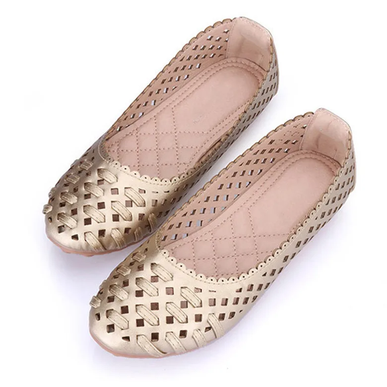 CEYANEAO/удобная женская обувь на плоской подошве; коллекция года; летняя дышащая обувь с перфорацией; ZapatillasMujer; обувь на плоской подошве; chaussures femme - Color: Gold