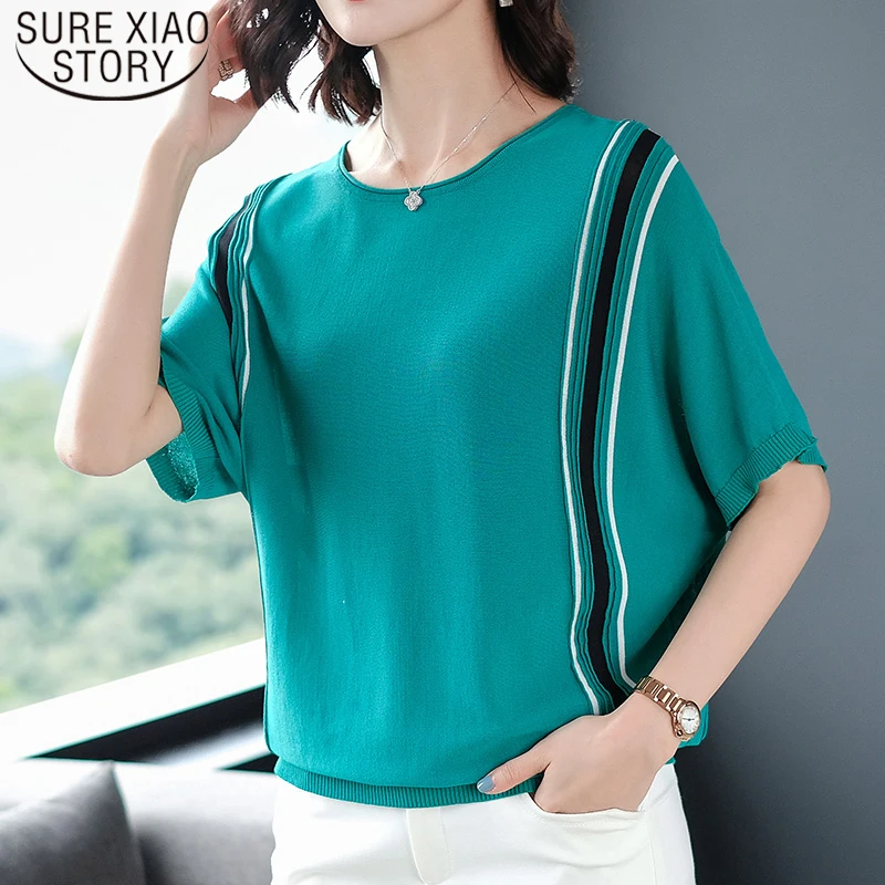 

Korean Striped Ladies Blouse Women Tops and Blouse Batwing Sleeve Tops Summer New Plus Size Short Sleeve Tops blusas 4579 50