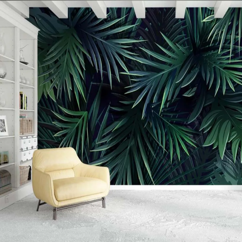 3D Tropical Palm Leaf Wallpaper Wall Mural Decals for Living Room Bedroom Hand Painting Printed Photo Green Leaves Wallpapers 3D Tropical Palm Leaf Wallpaper Wall Mural Decals for Living Room Bedroom Hand Painting Printed Photo Green Leaves Wallpapers