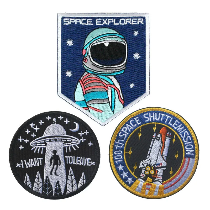 

Collectibles Embroidered Fabric Badges Universe Space UFO Flight Astronaut armband Hook&Loop Fasteners Applique Clothing Jeans