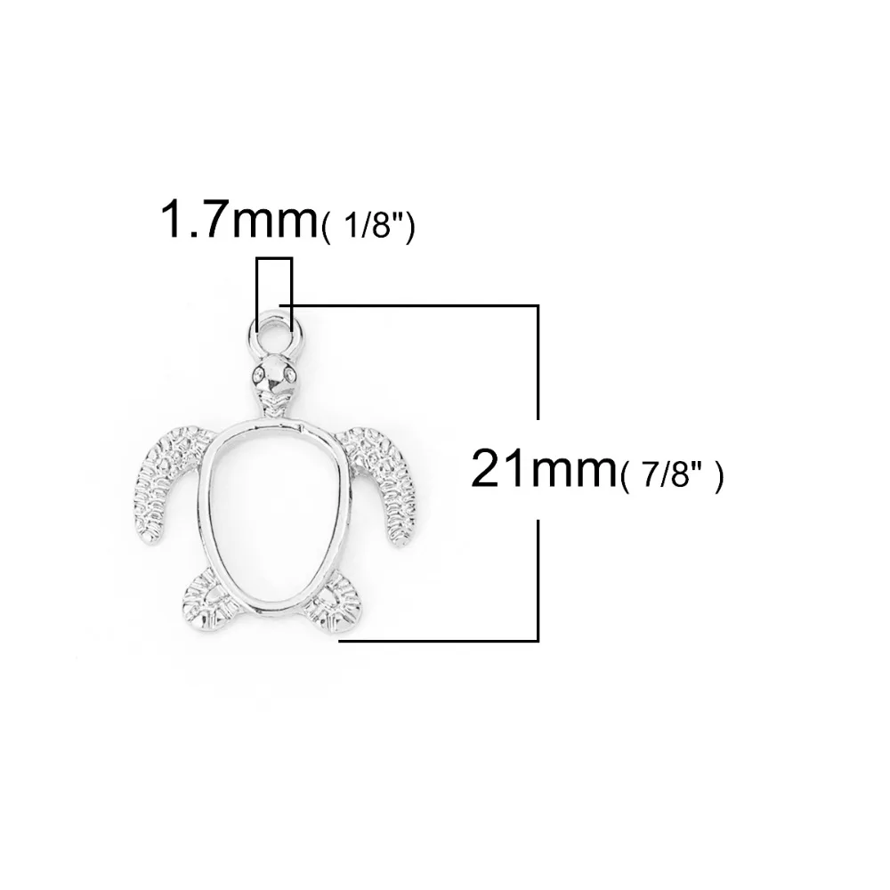 Doreen Box цинковый сплав открытый задний ободок подвески для смолы серебро/золото Морская Черепаха Животное 21 мм(7/") x 18 мм(6/8"), 5 шт