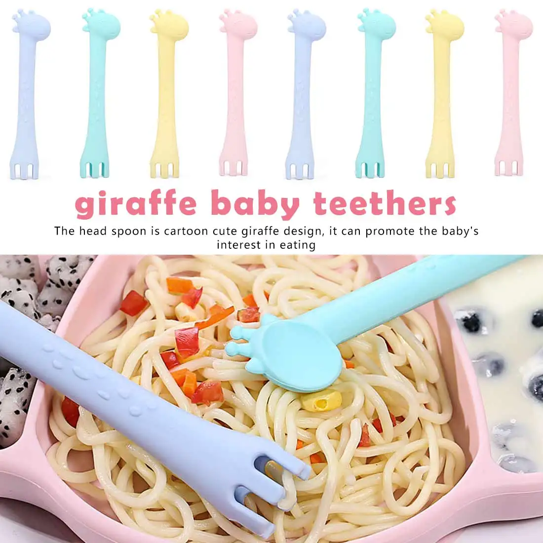 

Baby Teething Silicone Giraffe Teether Toys Teething Necklace Pendant Nurse Gift baby accessories Baby Feeding Tableware