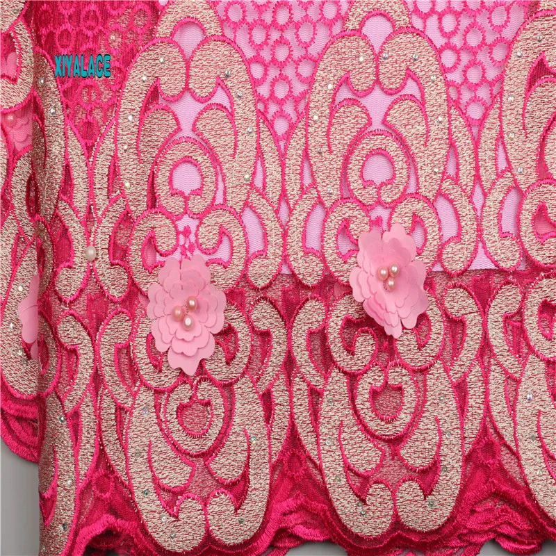 Африканская кружевная ткань в нигерийском стиле новейшая вышивка с камнями 3D цветок бисером африканский тюль кружева для свадебного платья YA1832B-1