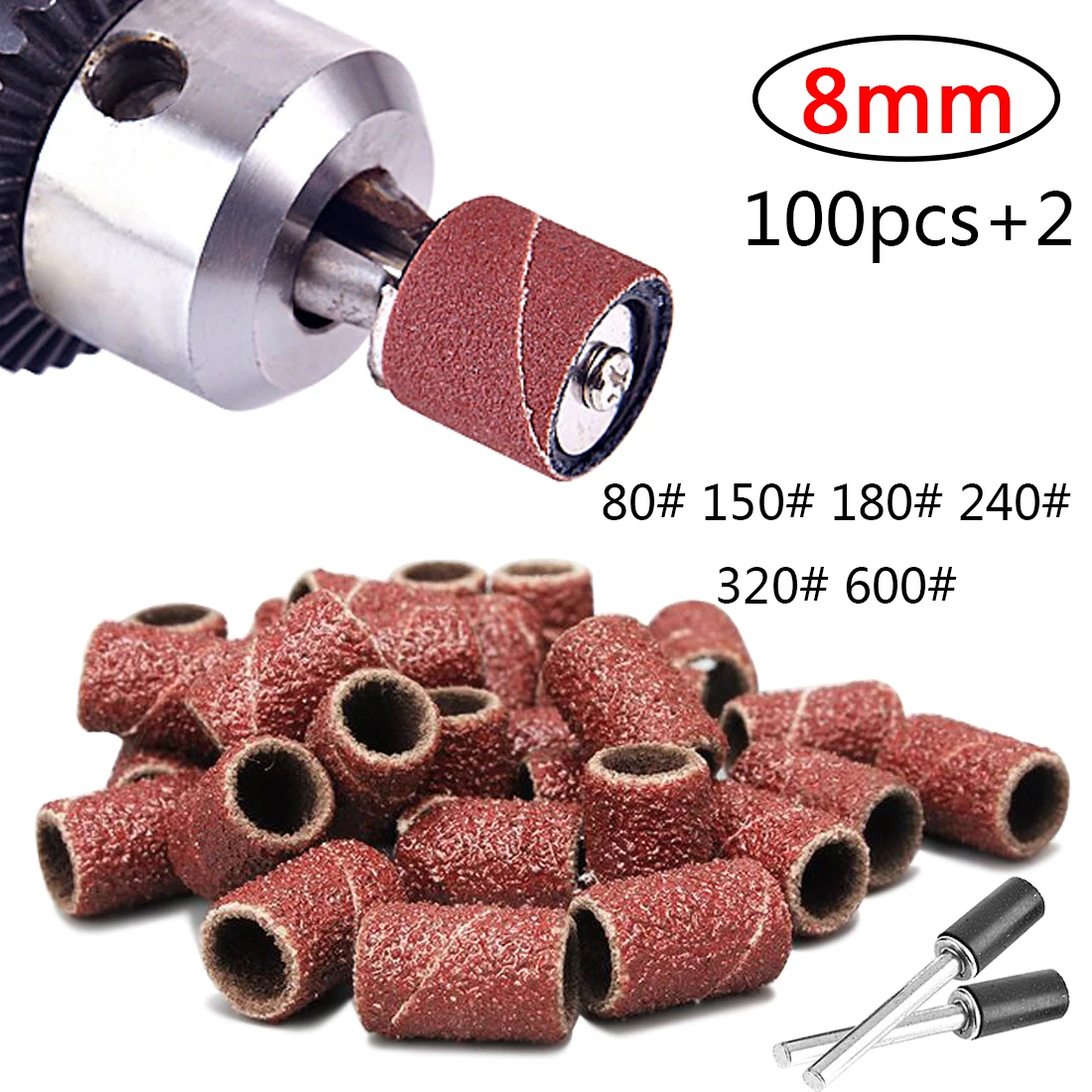 

Abrasive Tools 100pcs 3/8" 8MM Drum Sanding Kit +2pcs Band Mandrel 1/8" Shank Dremel Accessories Rotary Tool Nail Drill Bits