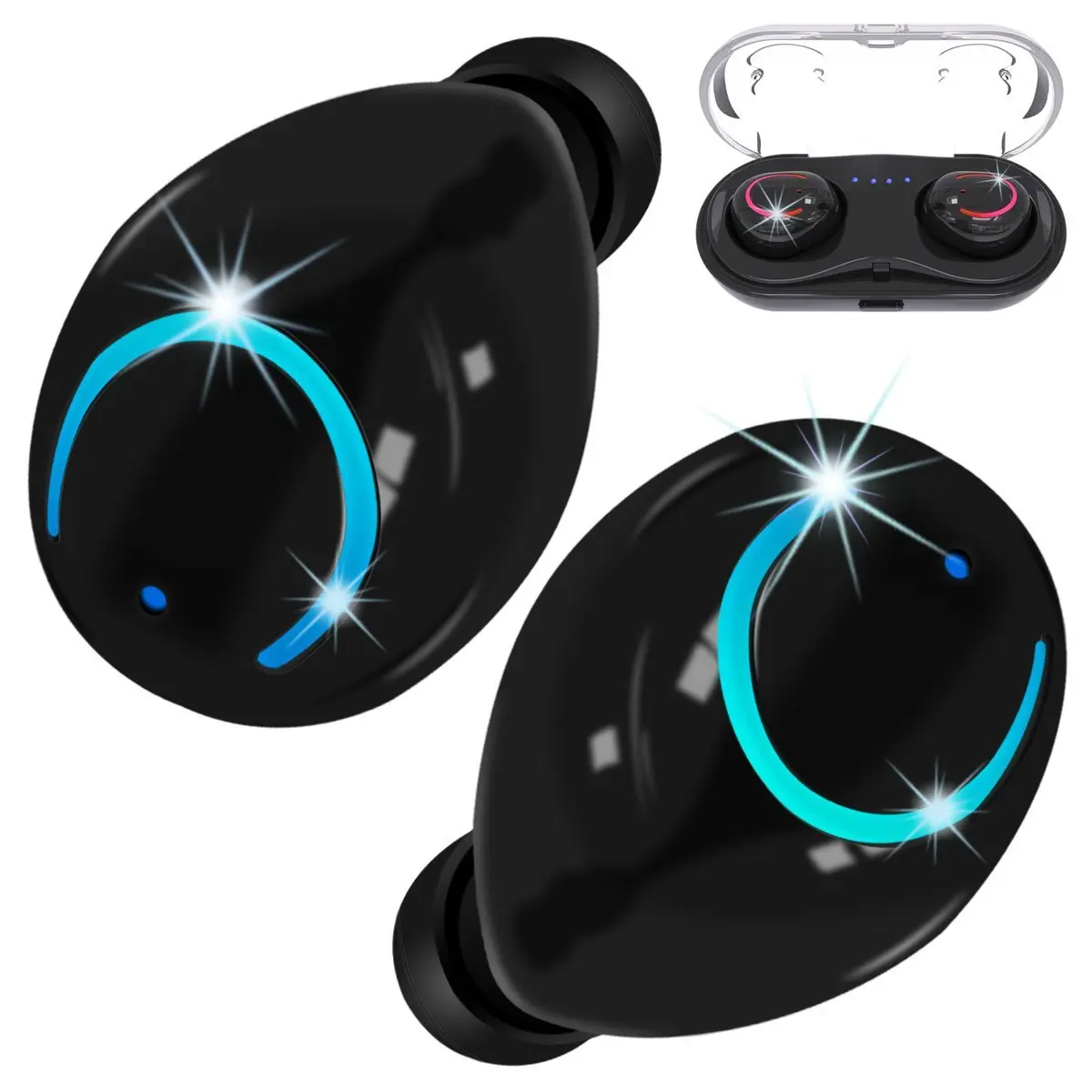 

True Wireless Earbuds HBUDS TWS Stereo Bluetooth waterproof with Built-in HD Mic and Charging Case for iPhone and Android -Black