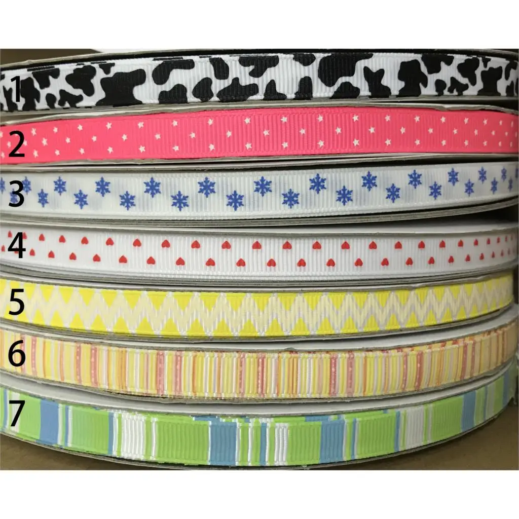 

Crazy Discount 3/8'' 9mm Cow Star Heart Stipe Chevron Printed Grosgrain Ribbon for Garden/Home/Party/Tree Decoration,100 Yards