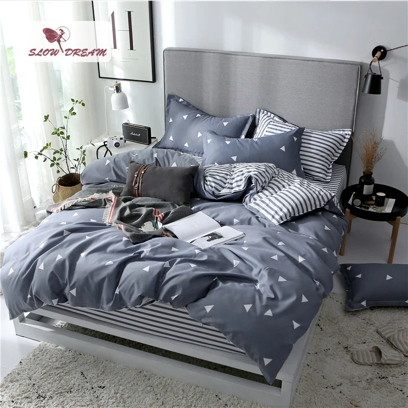 SlowDream Fitted Sheets On Elastic Band Bedding Set Nordic Rubber Sheet Double Twin Bedspread Duvet Cover