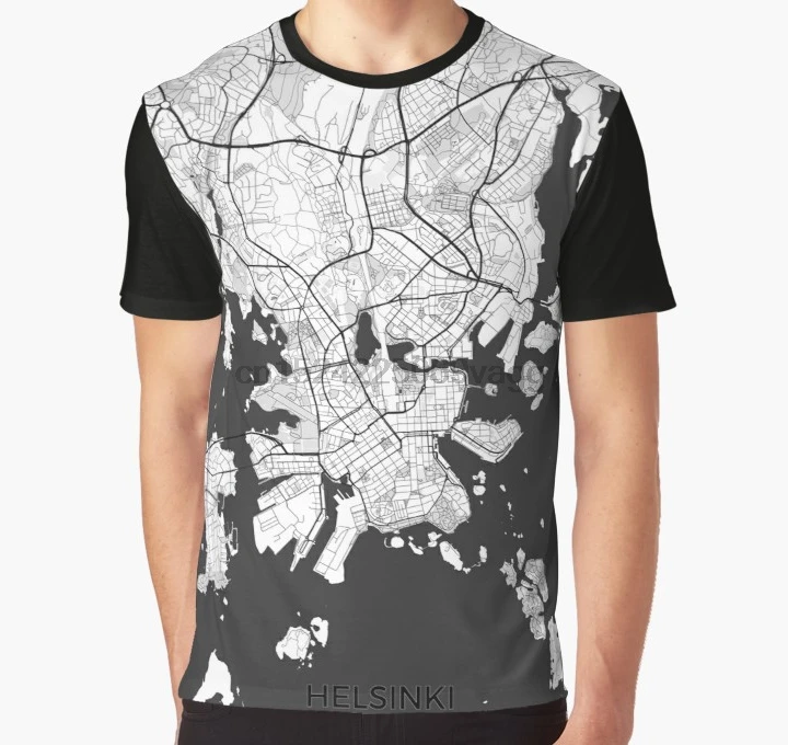 

All Over Print 3D Men Funny tshirt Women t shirt Helsinki Map Gray Graphic T-Shirt