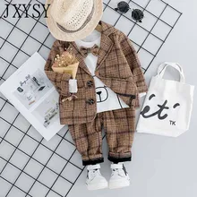 Комплекты одежды для маленьких мальчиков коллекция года, осенние детские костюмы детские пальто в джентльменском стиле футболка и штаны костюмы для мальчиков ясельного возраста из 3 предметов