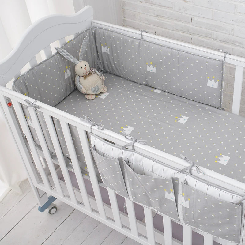  Muslinlife Little Grey Crown Bedding Set Baby Safe Sleeping Baby Bed Bumpers SetSoft Baby Cot Bed H
