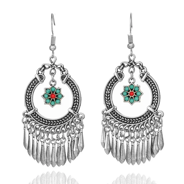 Vintage Ethnic Tassel Hanging Dangle Drop Earrings for Women Female Anniversary Party Wedding Jewelry Ornaments Accessories Silver