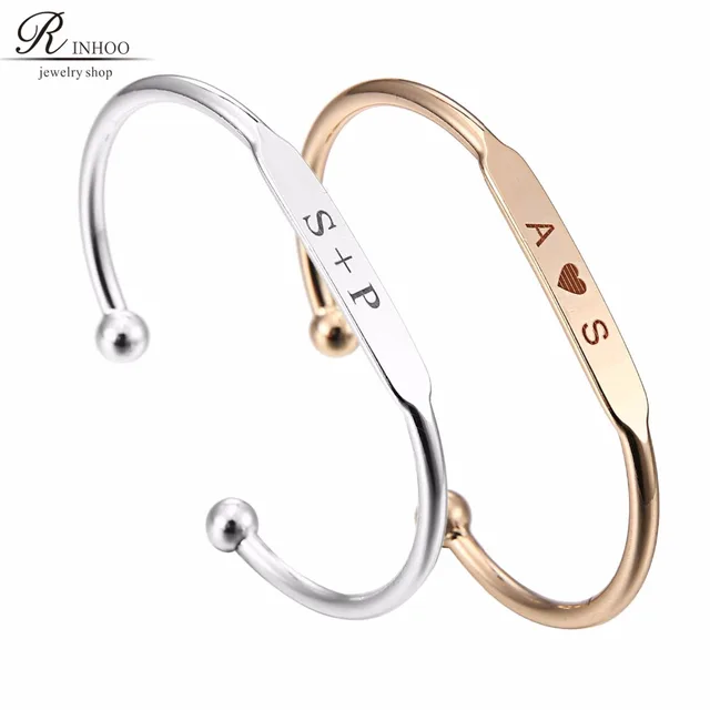 Rinhoo Gold Bar Personalized Engraved Bracelets Name Text Custom Rinhoo Gold Bar Personalized Engraved Bracelets Name Text Custom Bracelet Bangles Copper For Women Birthday