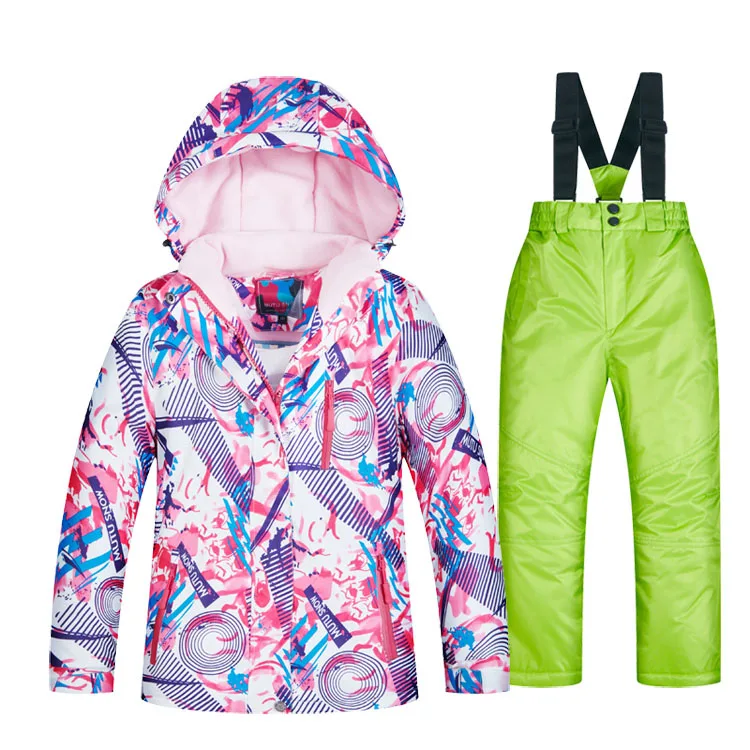 Новинка года; Детские лыжные костюмы; Водонепроницаемая теплая зимняя спортивная куртка; лыжный и сноубордический костюм; брендовая зимняя куртка для девочек - Цвет: NT03 And Green