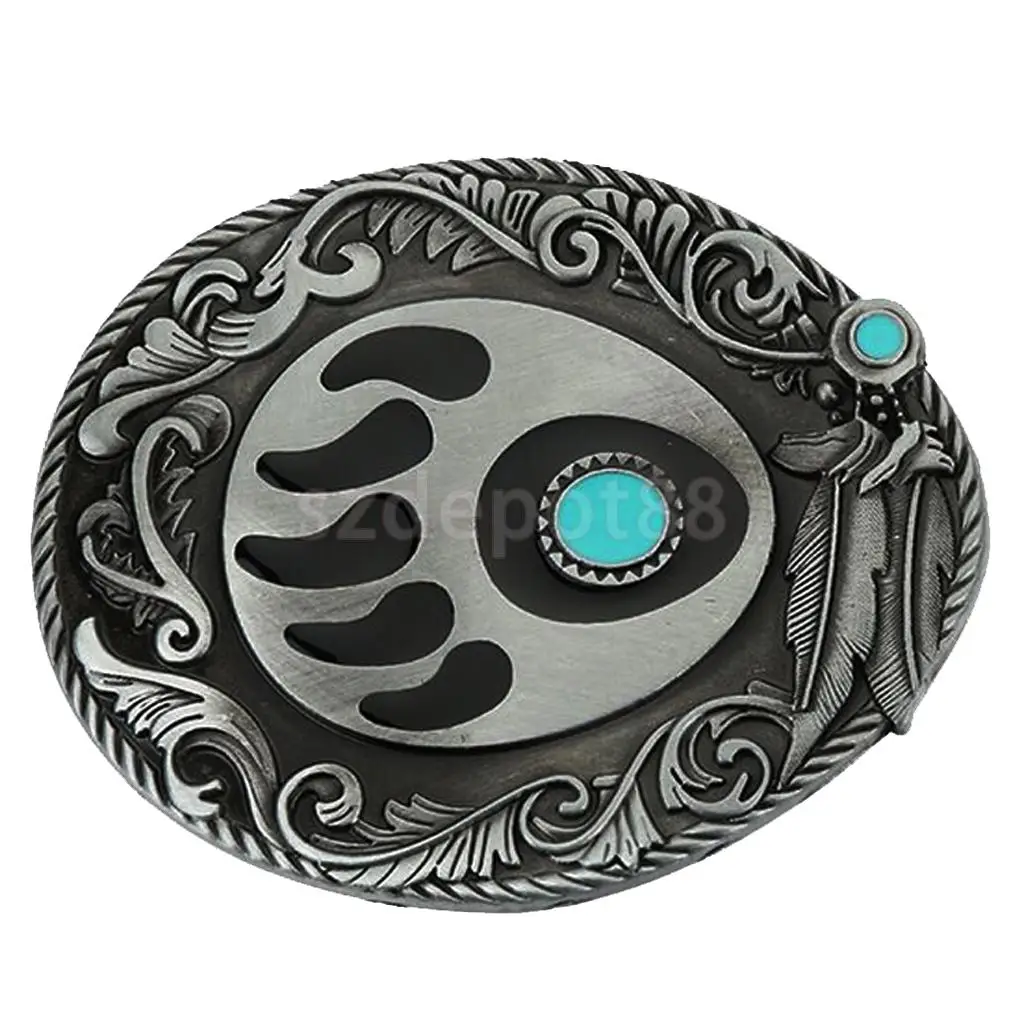 Vintage Turquoise Animal Paw Pattern Belt Buckle India Cowboy Belt Buckle fit 3.6-3.9cm Leather Belt