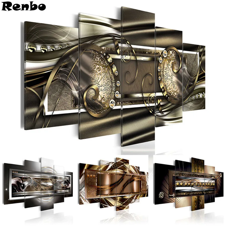 

New arrival 5PCS Diamond Embroidery Abstract Golden Wall Art 5D DIY Diamond Painting Full Square Drill Pictures Of Rhinestones