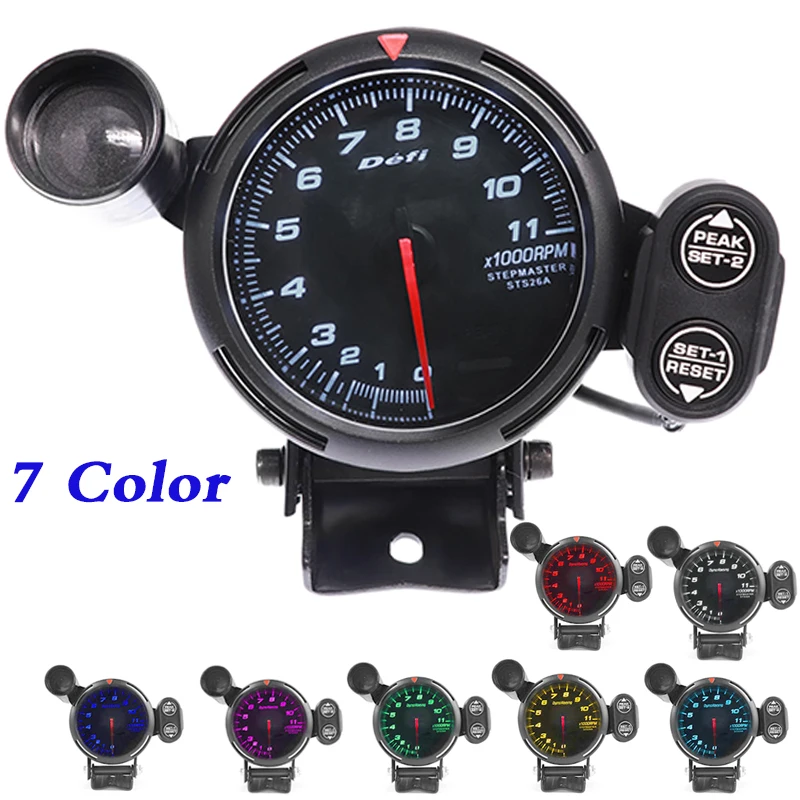 3.5" 11000 RPM Tachometer Gauge Kit Meter For 1 to 8 cylinders with Adjustable Shift Light+Stepping Motor